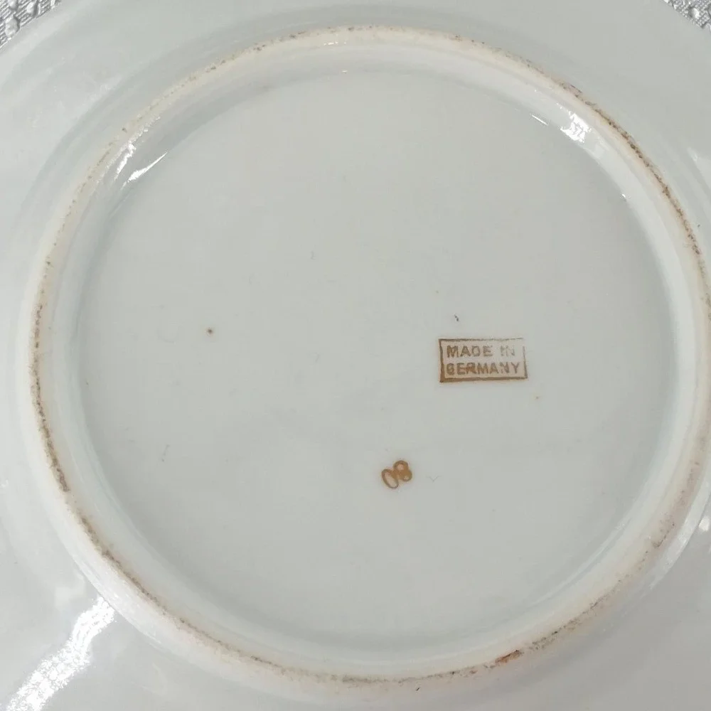 8pc Antique German Porcelain Dessert Set Cobalt Blue Gold Fragonard‎ Cake Plates